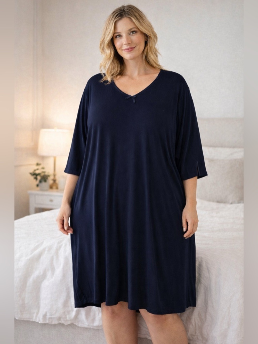 VTG Nordstrom 100% Pima Cotton 2X Plus Nightshirt Gown Sleep Shirt Dark Blue